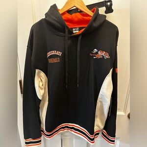 New NFL Large Cincinnati Bengals Black Orange and Cream Embroidered Hoodie